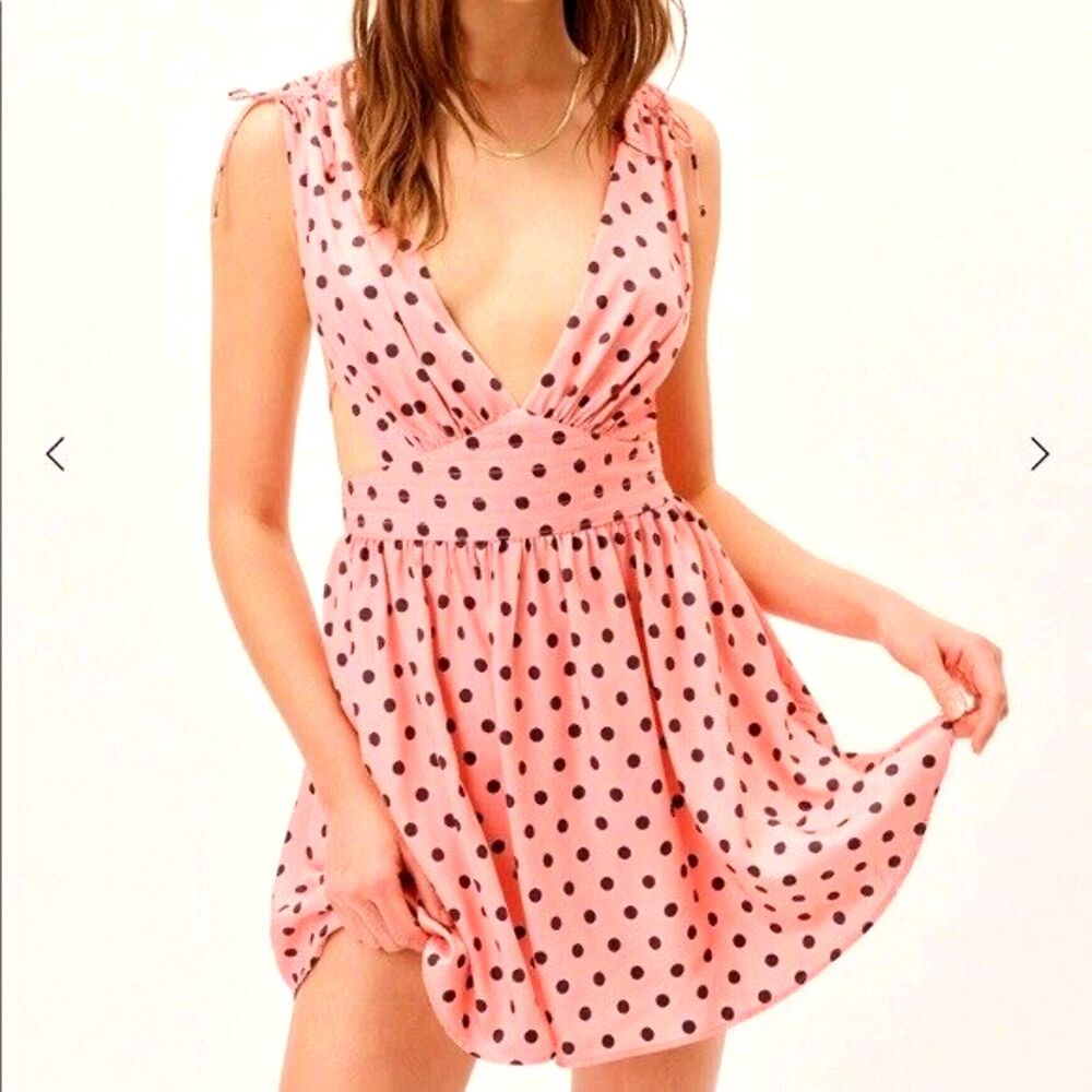 For Love & Lemons Keeley Mini Dress in Pink Polka Dot Size S
